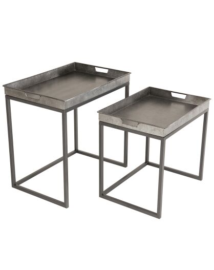 2 Tables gigognes et plateau métal/zinc - 61x41x61cm